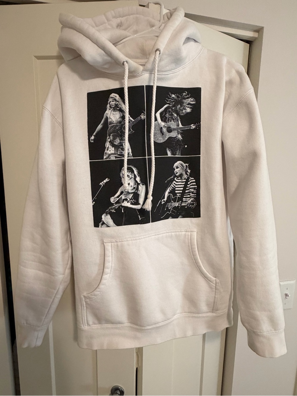 Taylor Swift White The Eras Tour Fleece Hoodie - Black Print